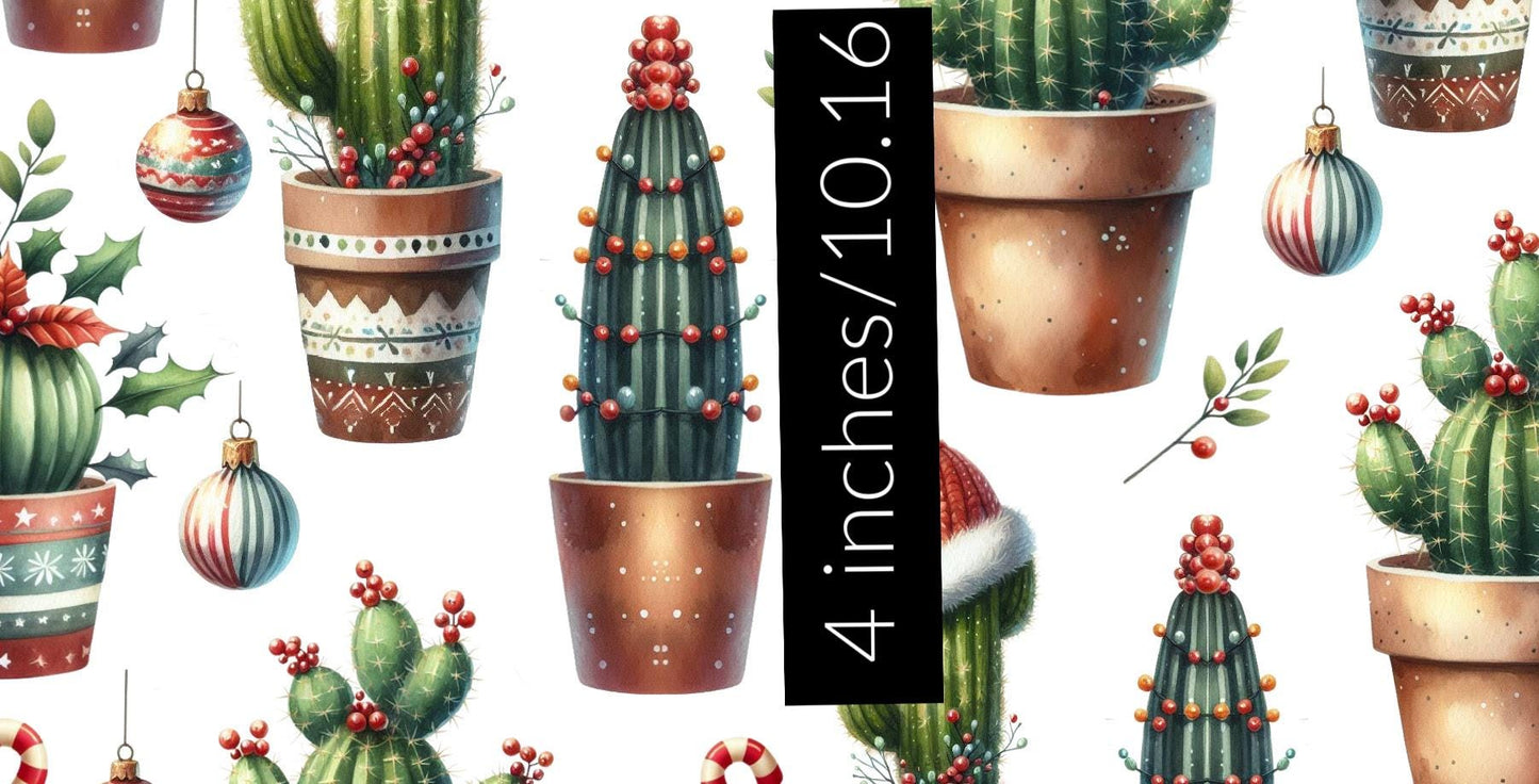 Christmas Cactus Fabric - Red- 100% Cotton - Continuous Cuts