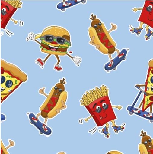 Burger Bar Foods Novelty Cotton fabric -100% Cotton 3WI22194-BLU-CTN-D