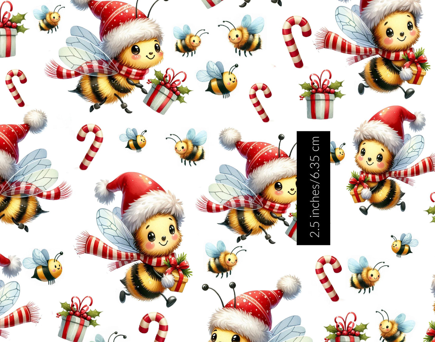 Christmas Bees Cotton fabric- continuous cuts- 100% Cotton