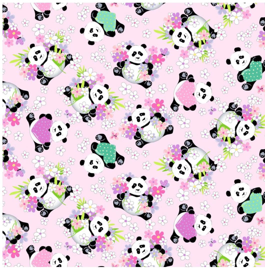 SusyBee Panda Party cotton fabric Pink continuous cuts- 100% Cotton Susy Bee