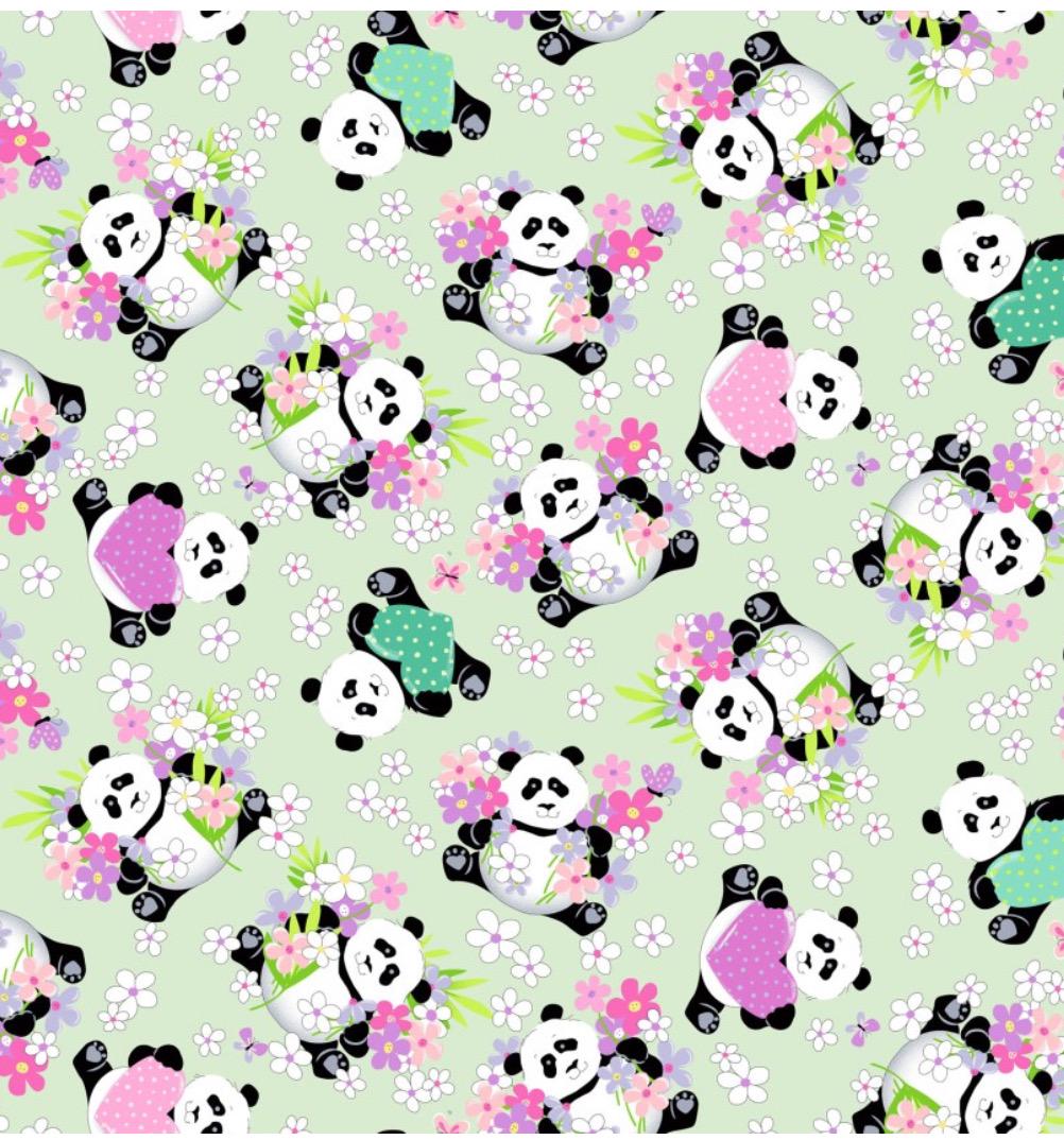 SusyBee Panda Party cotton fabric- continuous cuts- 100% Cotton Susy Bee