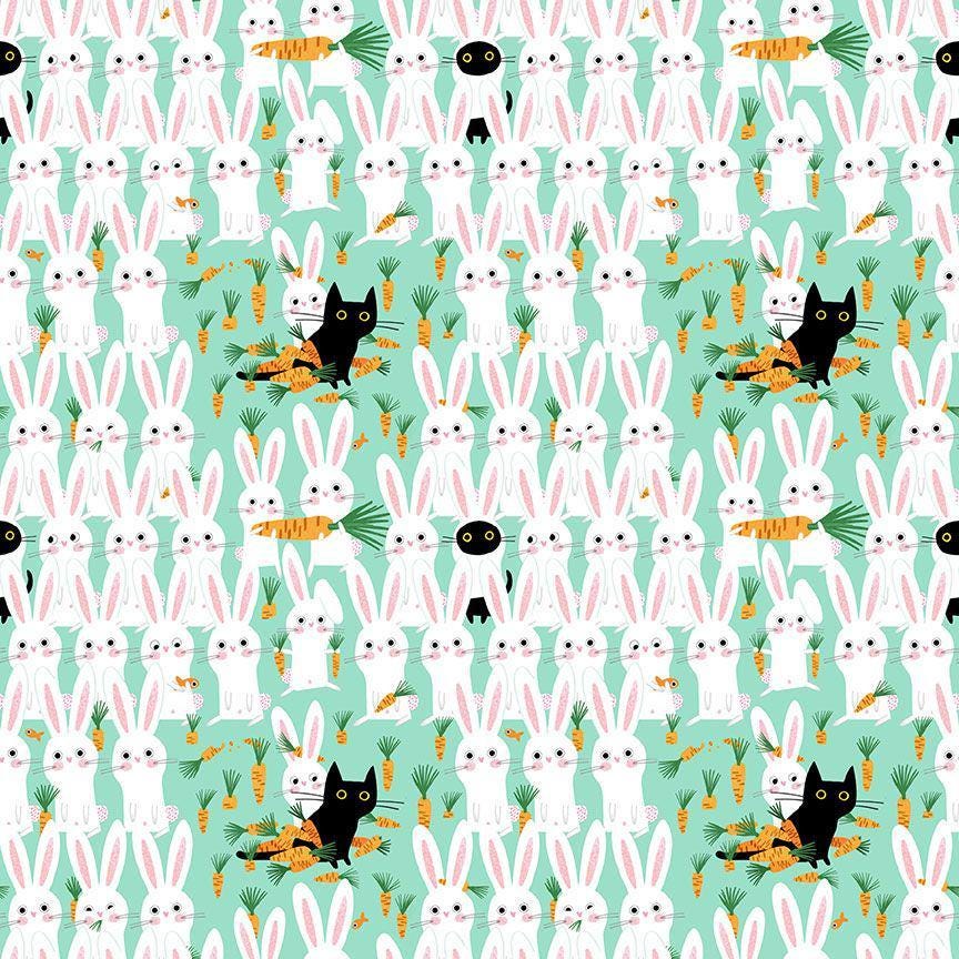 Bunny Meadowscapades Cotton fabric- 100% Cotton Continuous Cuts Bunny MEOWSCAPADES STELLA-DLW3110 ARUBA