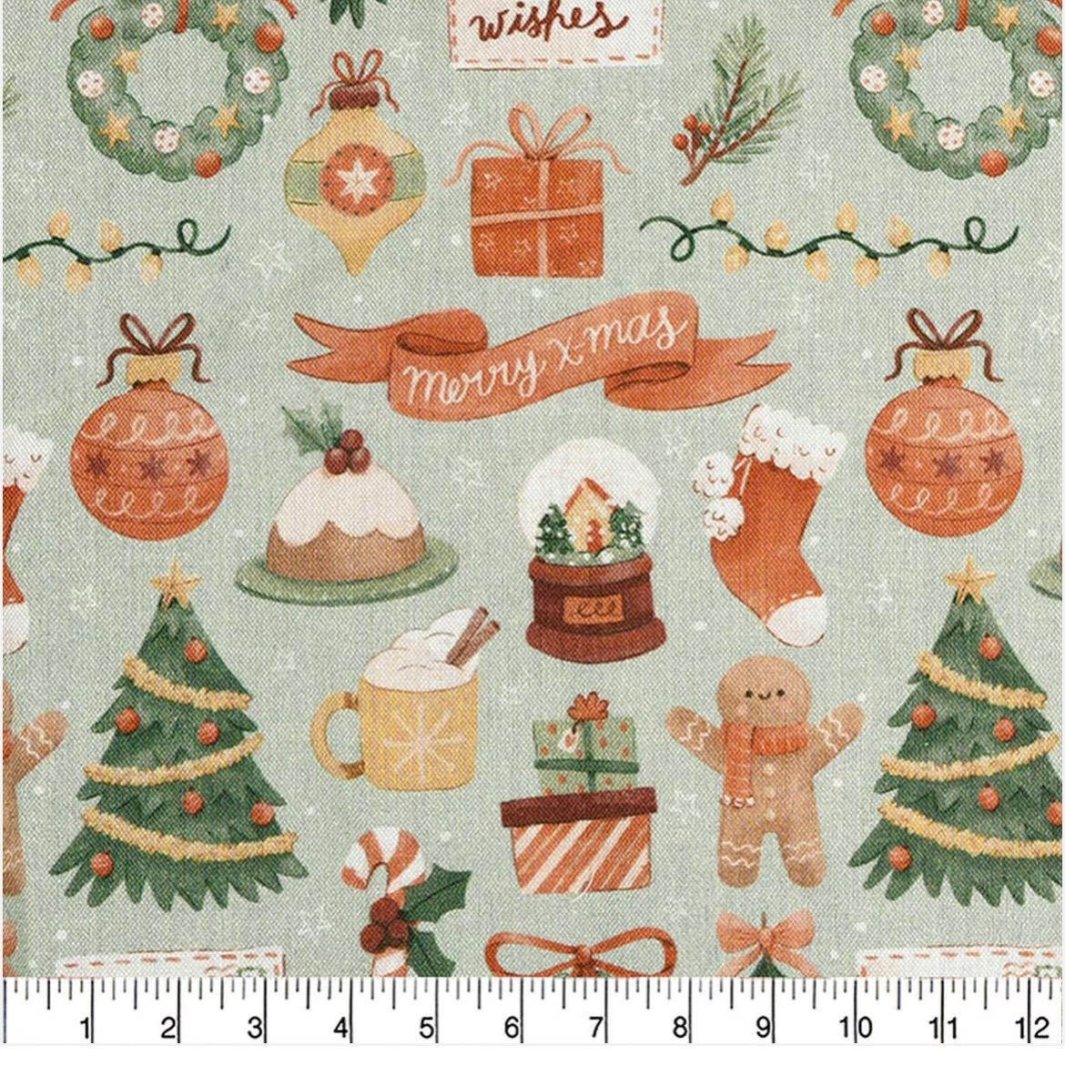 Christmas Icons cotton fabric- 100% Cotton - continuous cuts