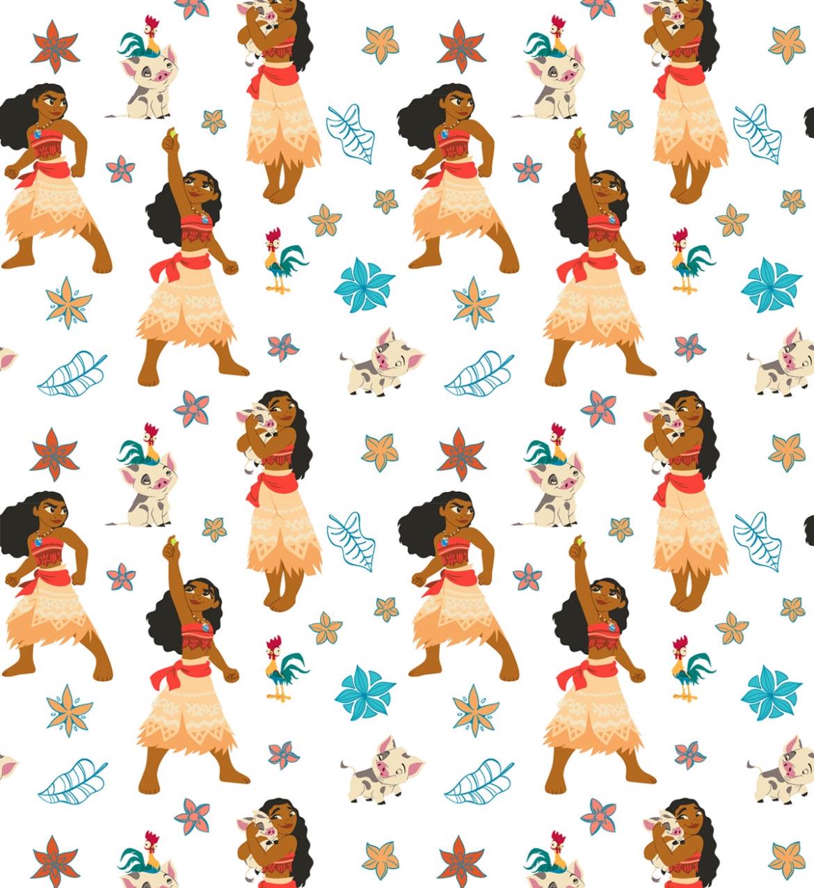 Disney Princess Moana Tropical Islands White cotton fabric 100% Cotton -continuous cuts- Licensed Fabric