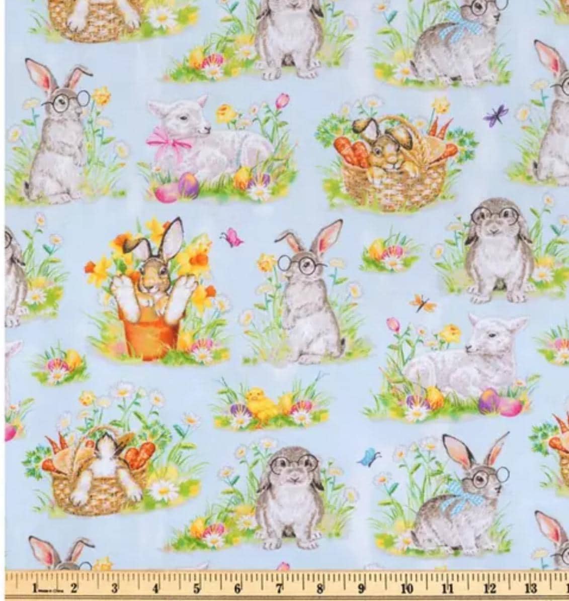 Easter Animals Bunnies Cotton fabric- 100% Cotton Continuous Cuts
