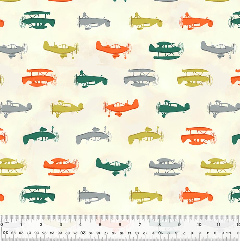 Up Up and Awoof Airplane Fabric - 100% Cotton - Sky - Plane - Flight - Boy - Clouds -Continuous Cuts