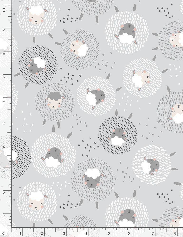 Love Ewe More Fabric Traditions Fabrics- 100% Cotton HF-Kidz C1307 Grey - Cute Sheep Puffs