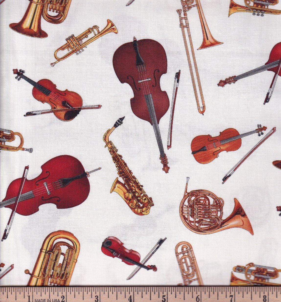 Jazz Instruments 100% Cotton fabric Continuous cuts - ES-Jazz 649 White - Musical Instruments