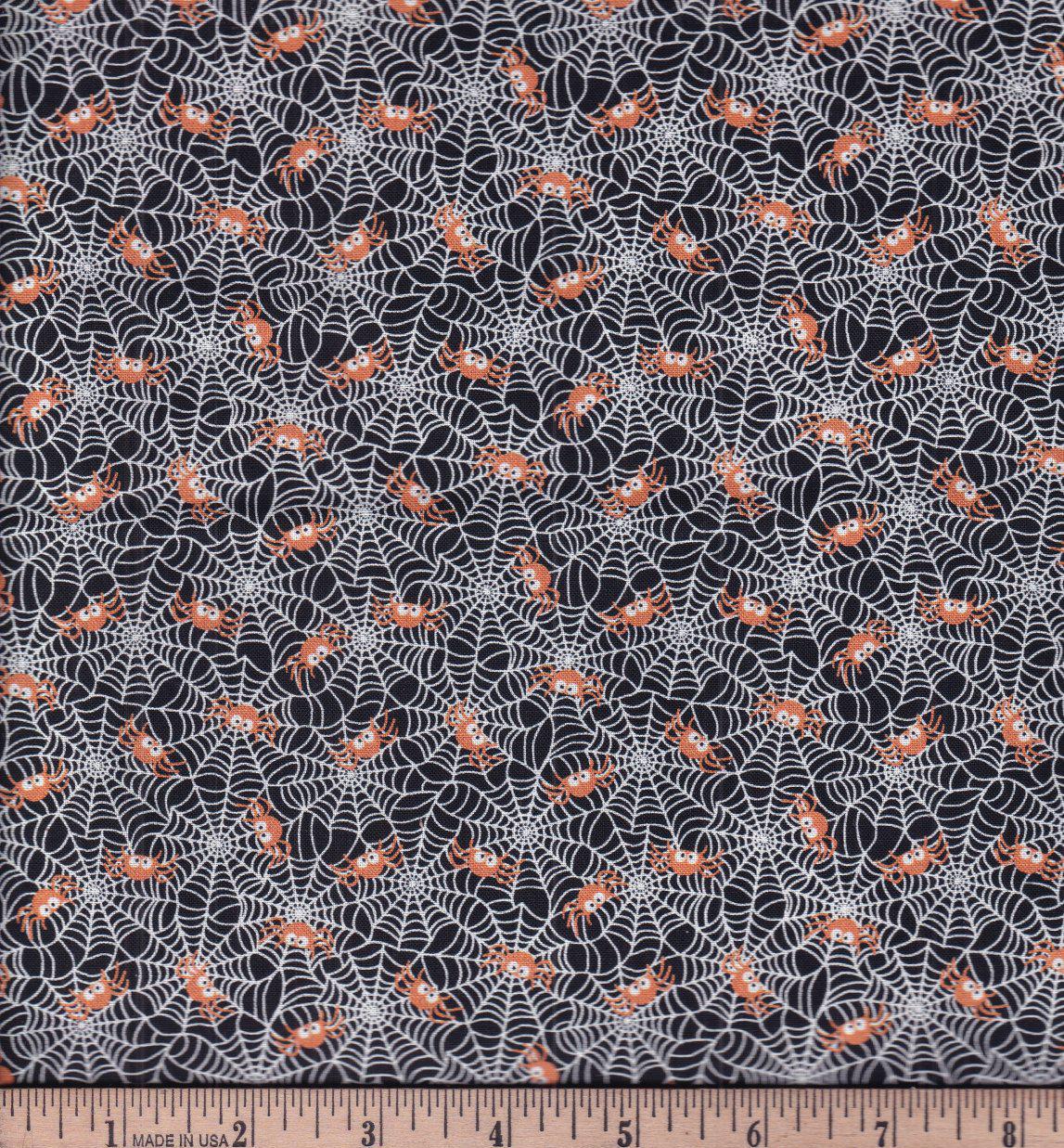 Spiderwebs Cotton Halloween Fabric - 100% Cotton - Continuous cuts HF-Halloween CD2275 Black - Lil Spiders & Webs