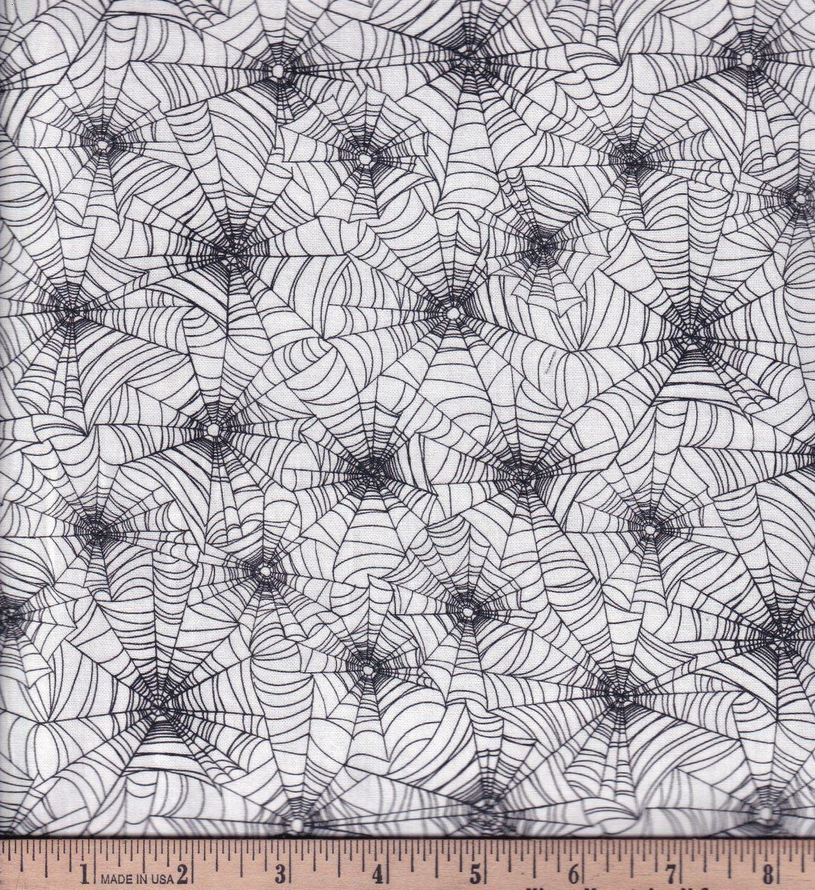 Spiderwebs on White Halloween Fabric - 100% Cotton - Continuous cuts HF-Halloween CD7786 White - Black Webs on White