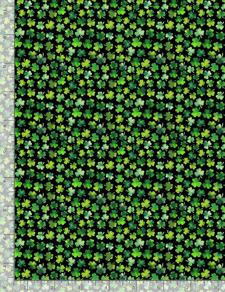 St. Patrick’s Day Mini Shamrocks on Black Cotton fabric - 100% Cotton - continuous cuts - FT-St. Patrick's Day - Shamrocks