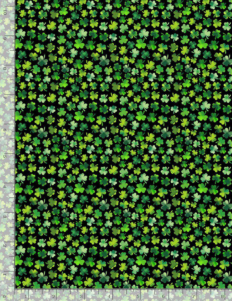 St. Patrick’s Day Mini Shamrocks on Black Cotton fabric - 100% Cotton - continuous cuts - FT-St. Patrick's Day - Shamrocks