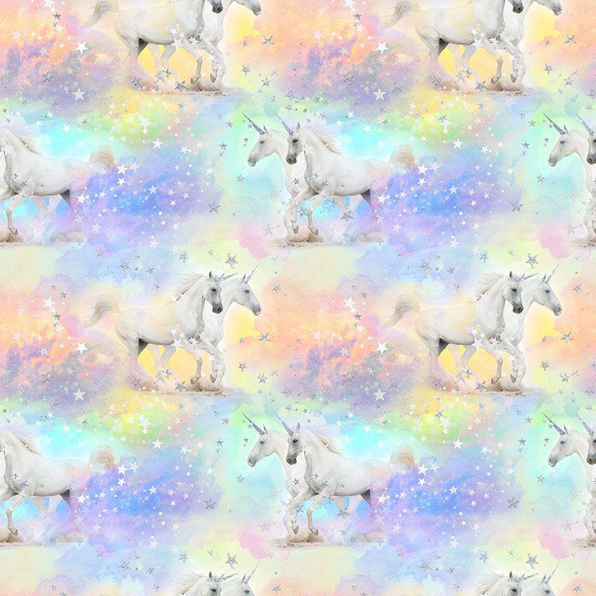 Unicorn & Stars Cotton Glitter/Metallic Accent Fabric- 100% Cotton -Timeless Treasures - FUN-CDM2946