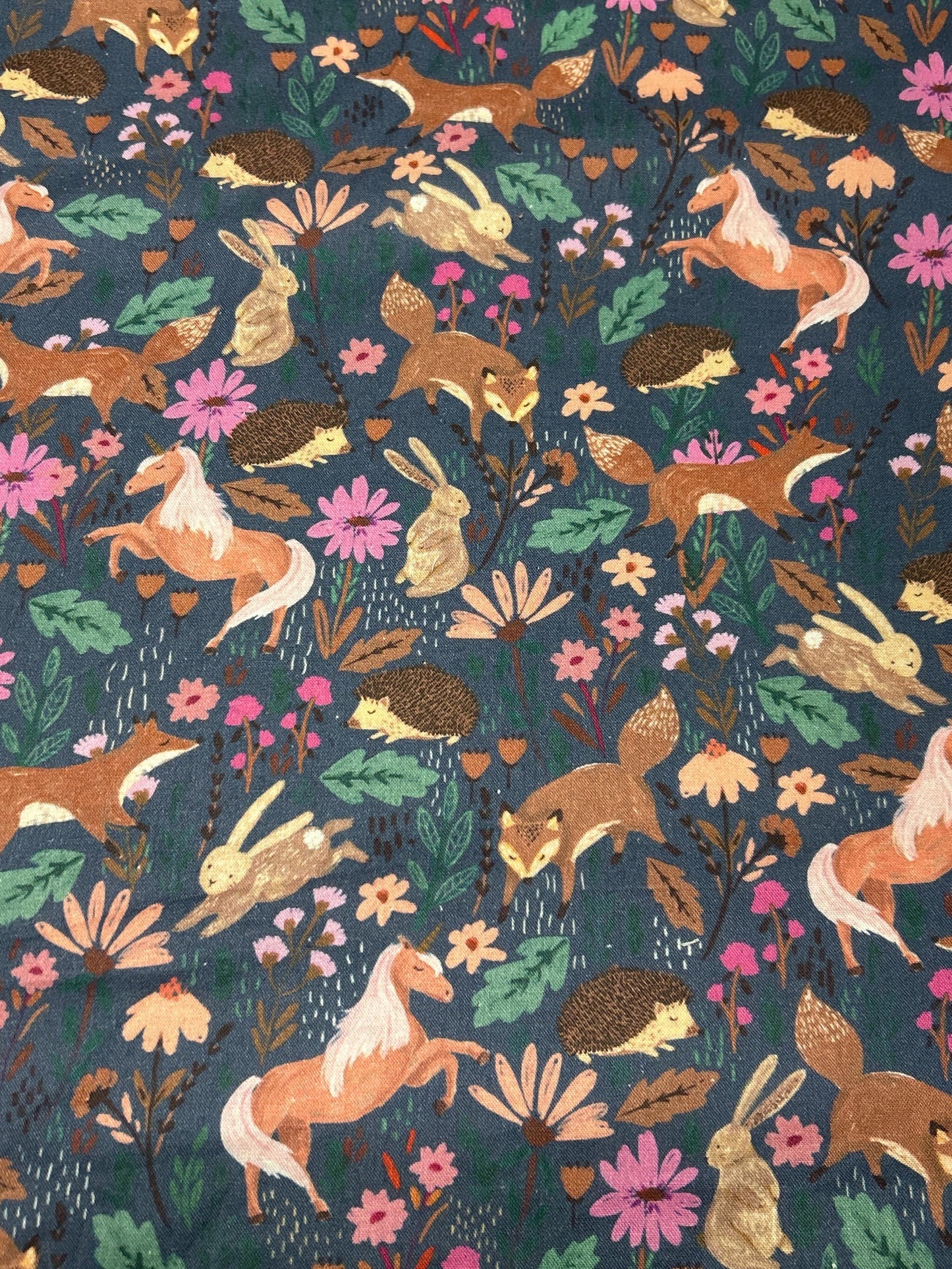 Woodland Cotton fabric- - 100% Cotton - Continuous cuts- Fox- Horse- Hedgehog -Rabbit