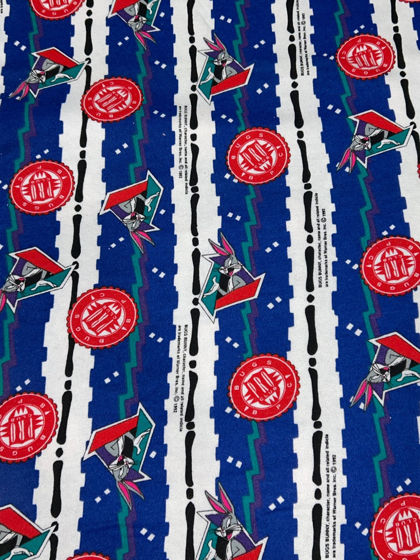 Vintage Bugs Bunny Pro Shop Fabric- Sweatshirt material - continuous cuts Licensed Fabric
