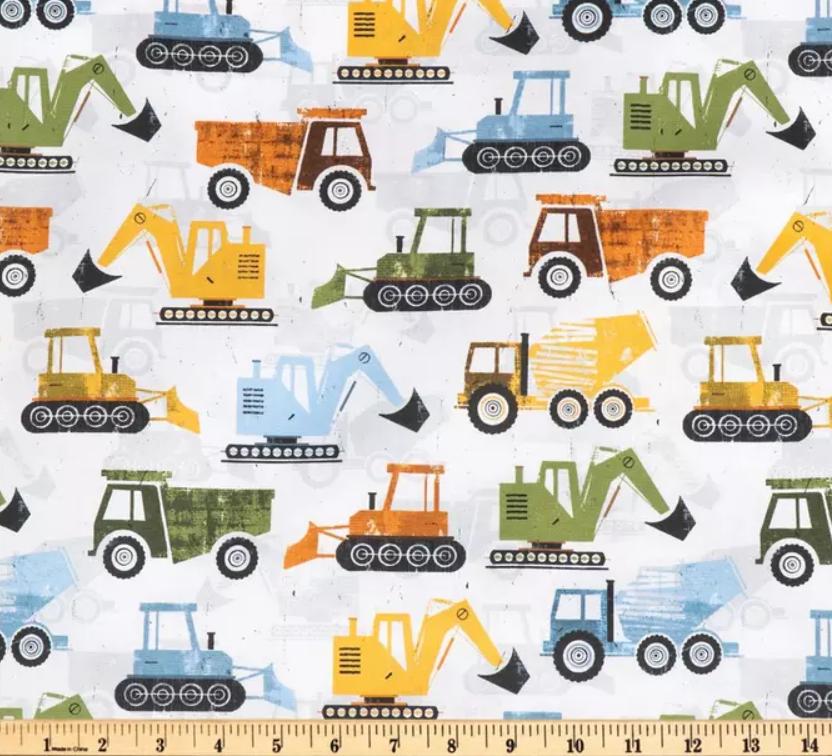 Construction Calico 100% Cotton Fabric - Ready Set Go! Planes, Trains, Trucks