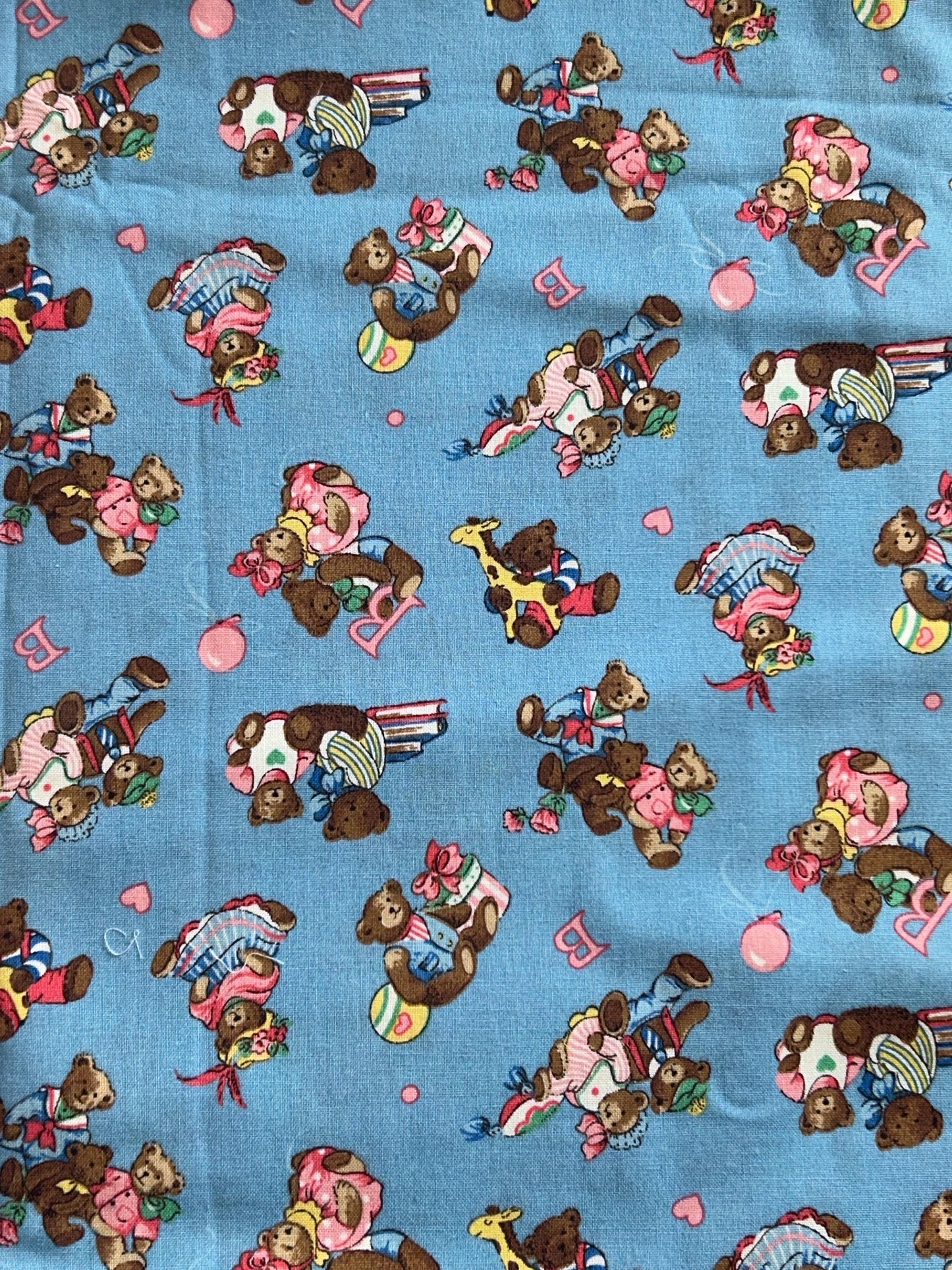 Vintage Teddy Bear Cotton Fabric - Continuous cuts - 100% Cotton -