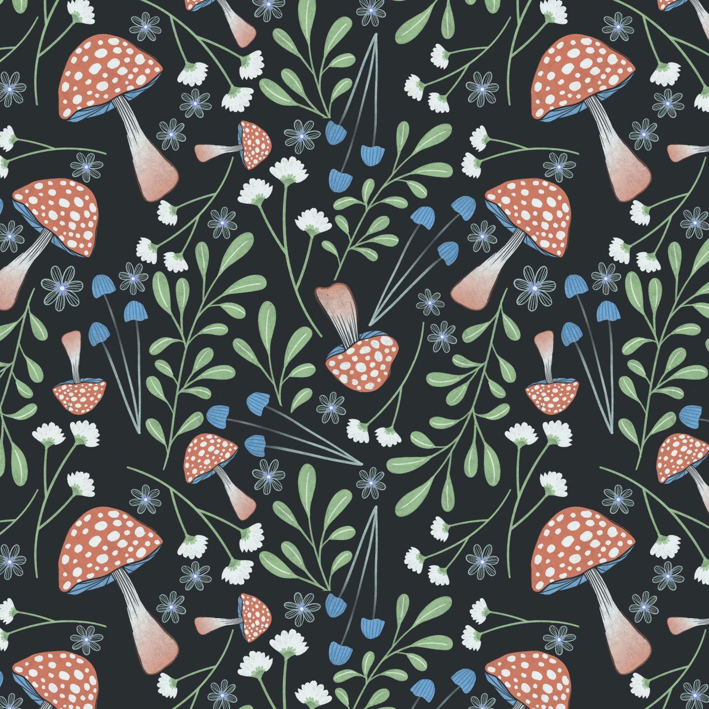 Studio E Woodland Magic 7996-79 Dk Navy - Mushroom Field 100% Cotton Fabric