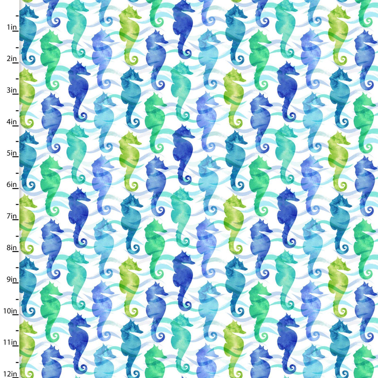 Sea Horsing Around 3 Wishes 100% Cotton Fabric, continuous cuts 3W-Sandsational 22935 White - Sea Horsing Around