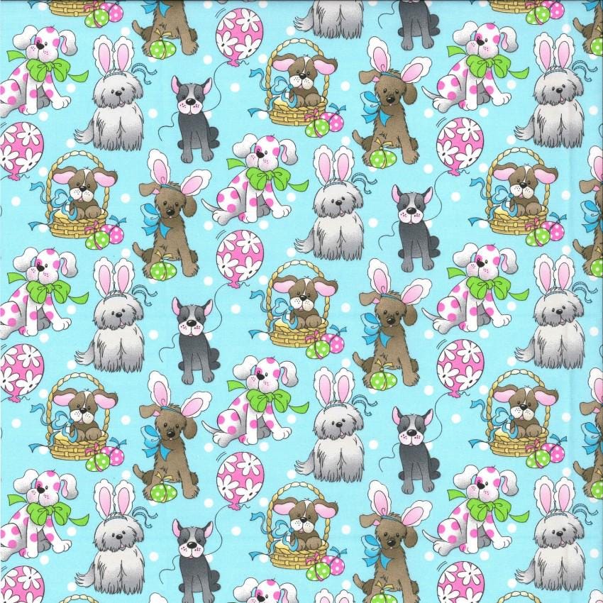 Easter Dogs Fabric- 100% Cotton Continuous Cuts -Fabric Traditions FAT12972-LB