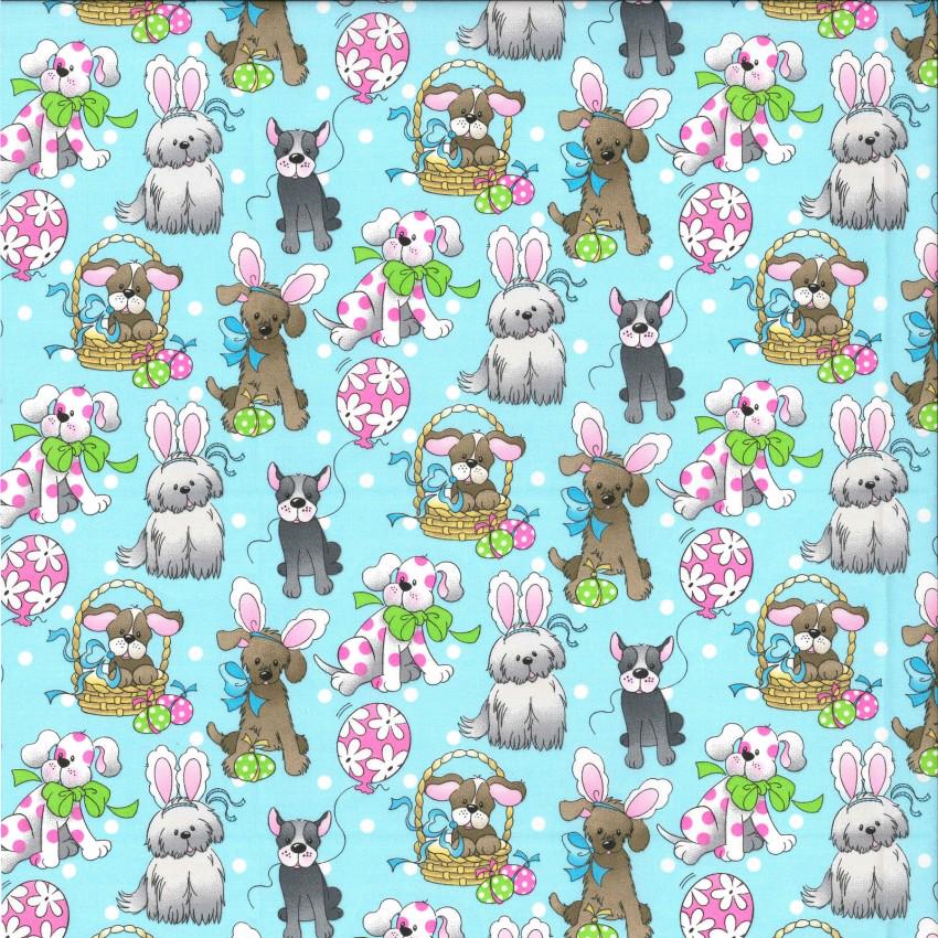 Easter Dogs Fabric- 100% Cotton Continuous Cuts -Fabric Traditions FAT12972-LB