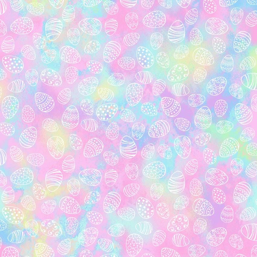 Easter Eggs on Pastel Tie Die Fabric-Fabric TraditionsFAT18339-A Spring Fling 100% Cotton- Continuous Cuts