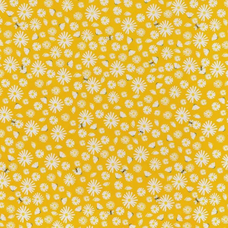Yellow Daisy & Bees 100% Cotton Fabric - Continuous Cuts