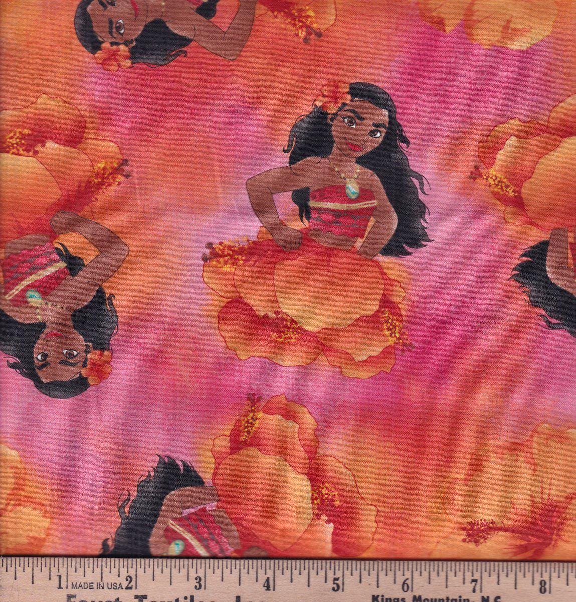 Disney Princess Moana Flower Cotton fabric - 100% Cottoncontinuous cuts- Licensed Fabric