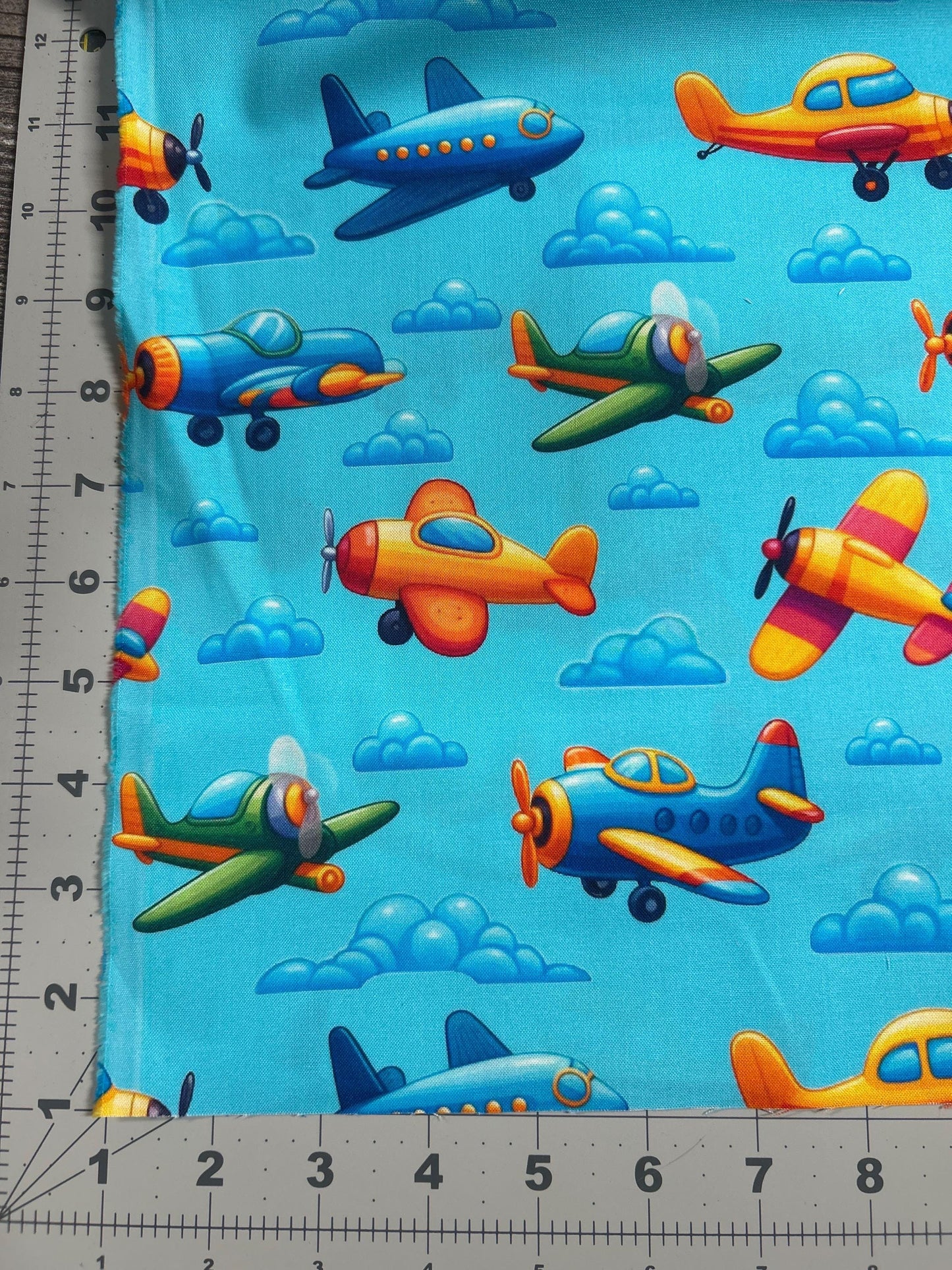Blue Airplane Fabric - 100% Cotton - Sky - Plane - Flight - Boy - Clouds -Continuous Cuts