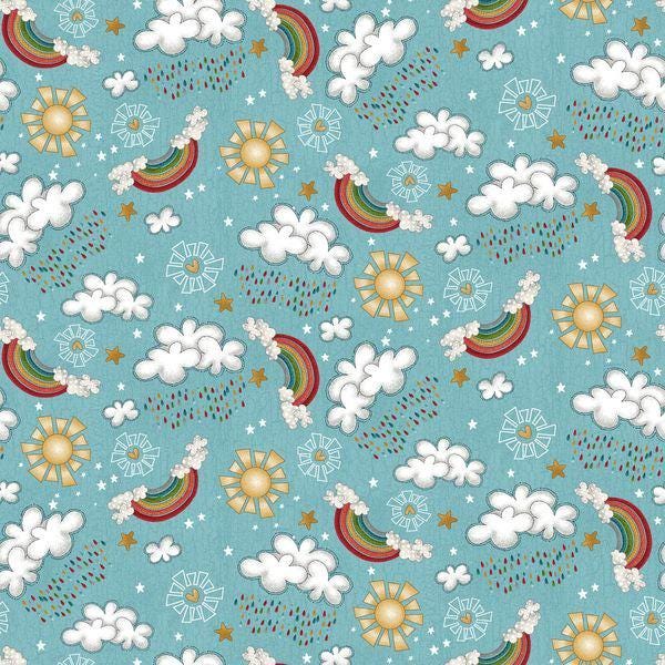 Henry Glass Fabric - wo by Two 1749-11 Sky Blue - Clouds 100% Cotton Continuous cuts