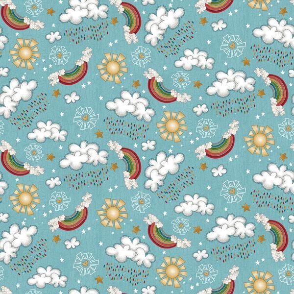 Henry Glass Fabric - wo by Two 1749-11 Sky Blue - Clouds 100% Cotton Continuous cuts