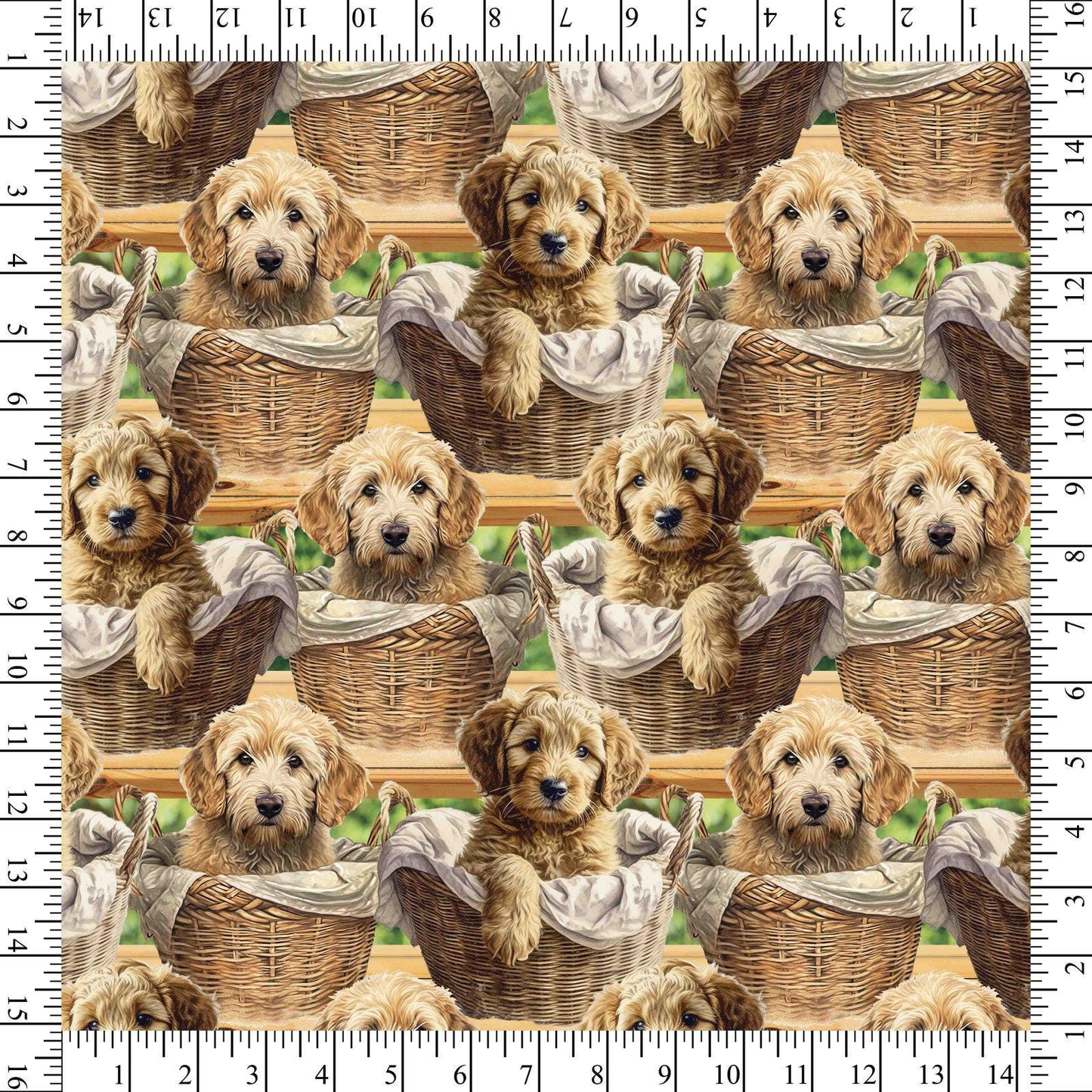 Baby Goldendoodles 100% Cotton fabric- continuous cuts- David Textiles DX-4284-3C-1 Multi - Baby Goldendoodles