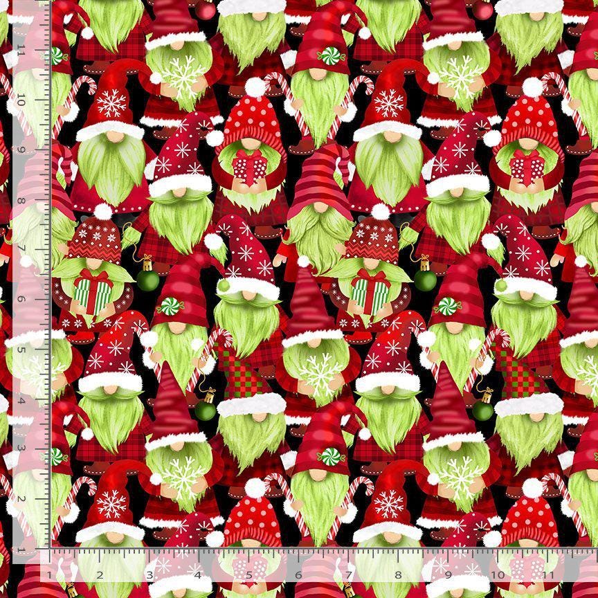 Green Gnomes by Timeless Treasures Gnomes 100% cotton fabric - continuous cuts TT-Holiday CD3573 Holiday - Green Gnomes
