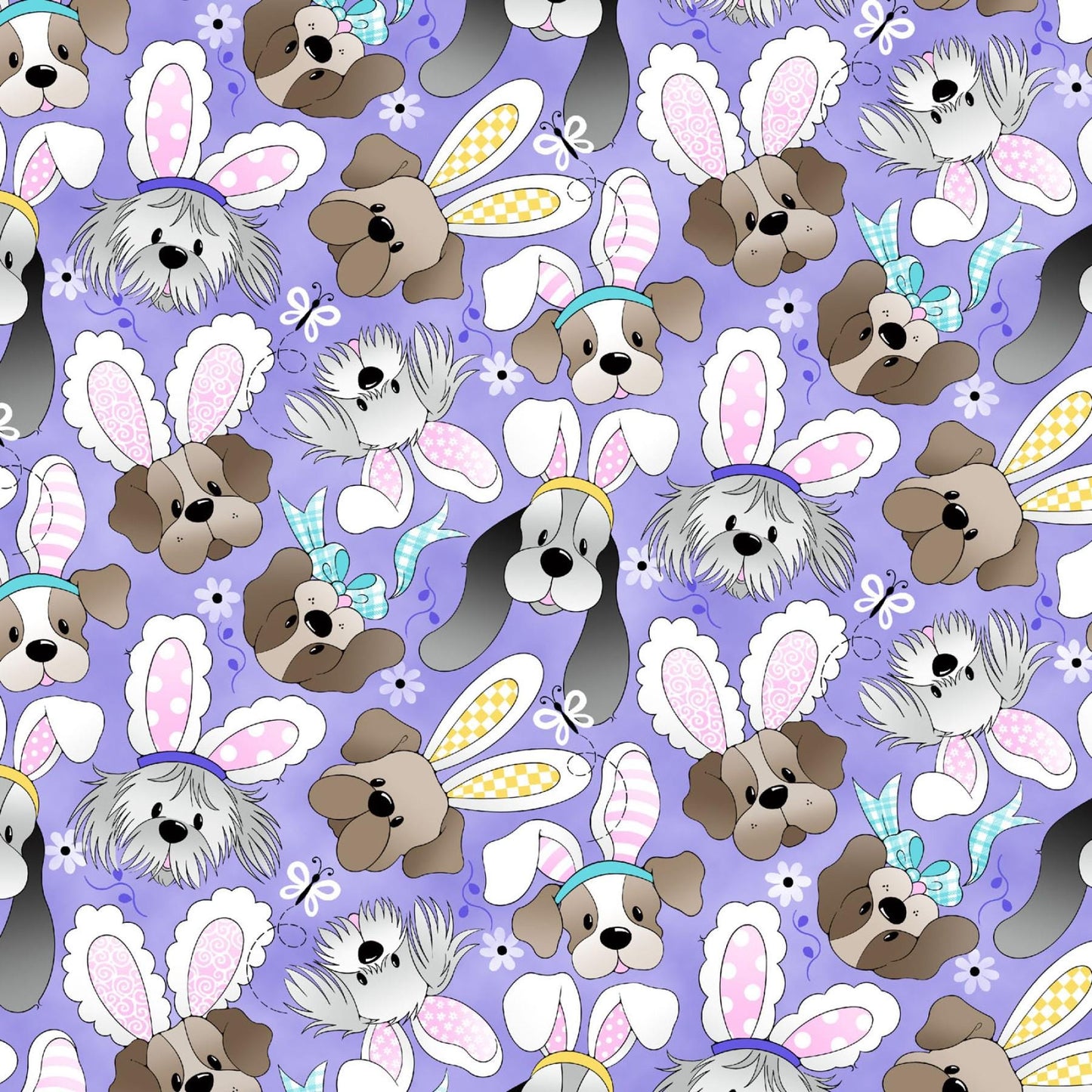 Pups and Butterflies Dog Easter Fabric 100% Cotton Continuous Cuts Fabric Traditions FAT17923-V