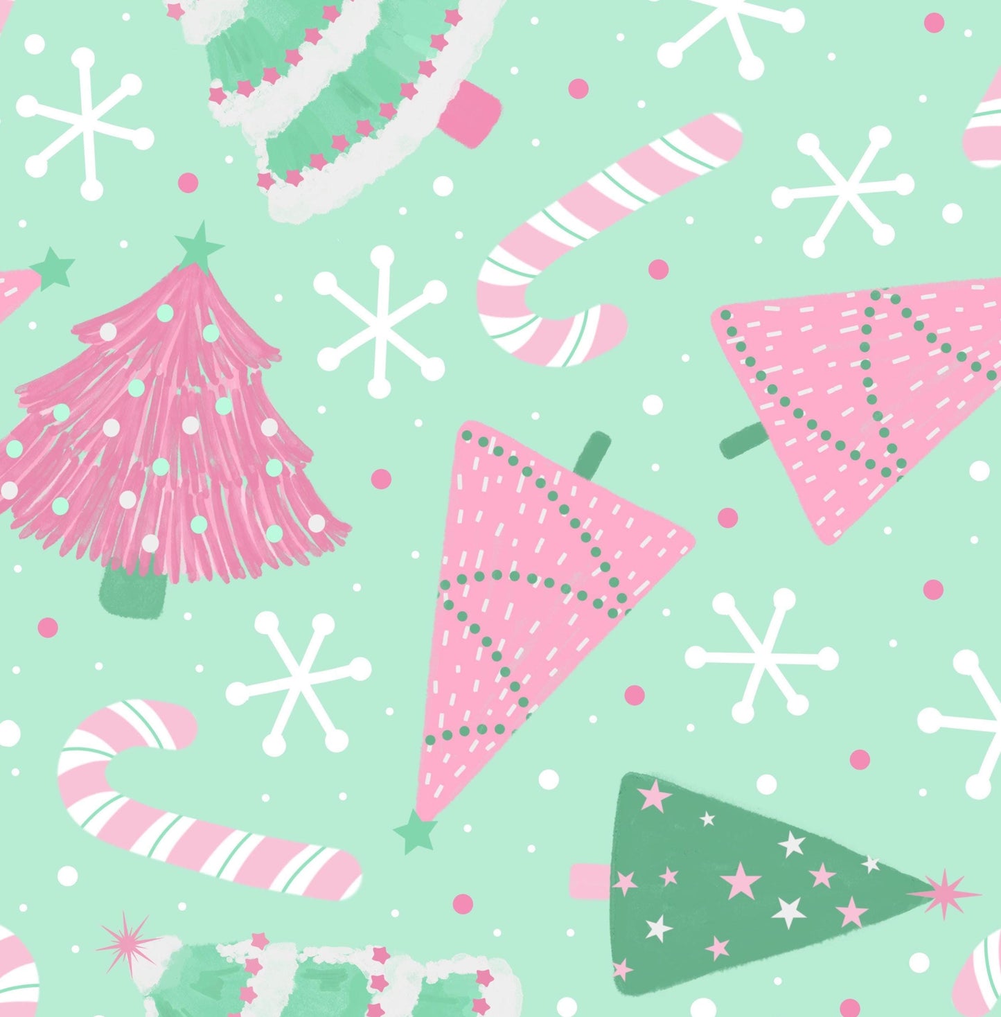 Green & Pink Wonderland Christmas Cotton fabric- 100% Cotton - Continuous Cuts -