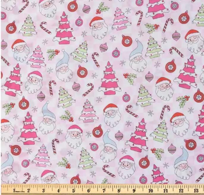 Retro Pink Christmas Cotton fabric- 100% Cotton - Continuous Cuts