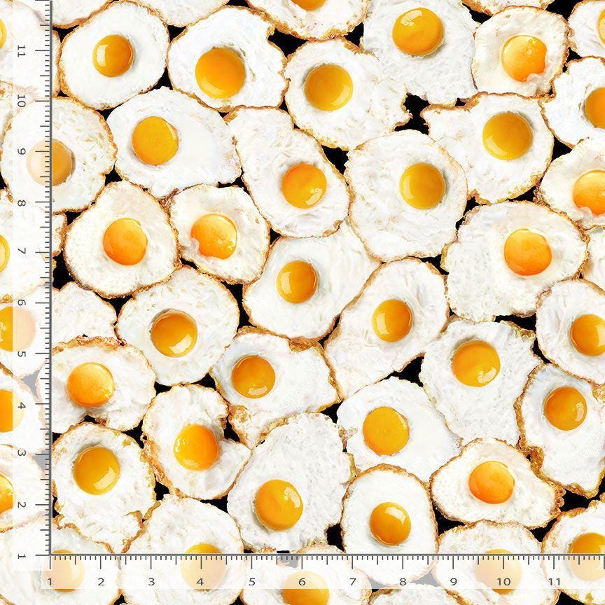 Fried Eggs Novelty Cotton fabric -100% Cotton TT-Food CD3350 White - Fried Eggs