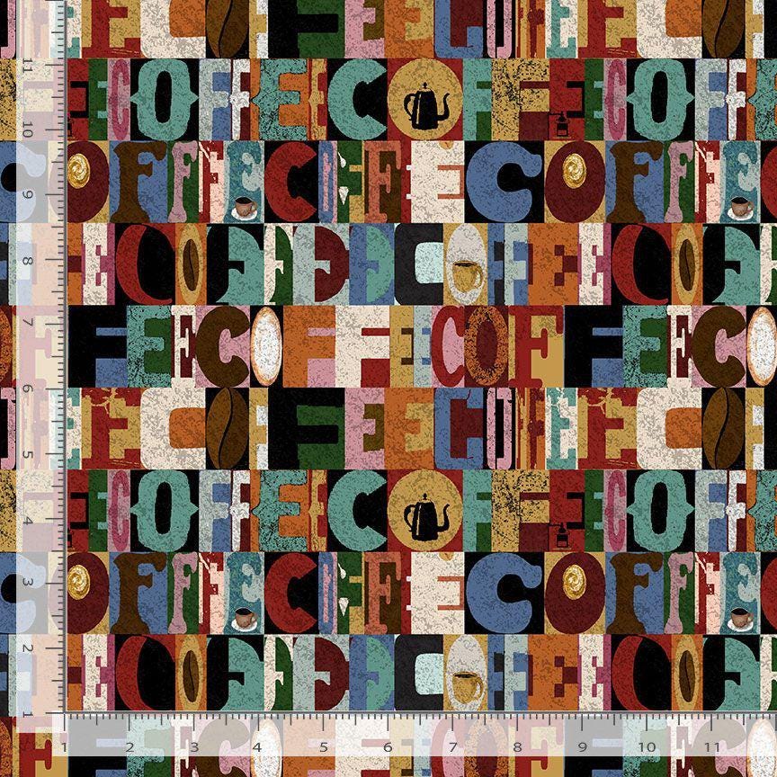 Coffee Text Cotton Fabric - 100% Cotton - Timeless Treasures TT-Coffee CD3422 Multi - Multi Coffee Text