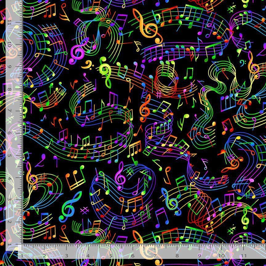 Multi Music Notes Cotton Fabric- Timeless Treasures- 100% Cotton -TT-Music CD3675 Multi - Multi Music Notes