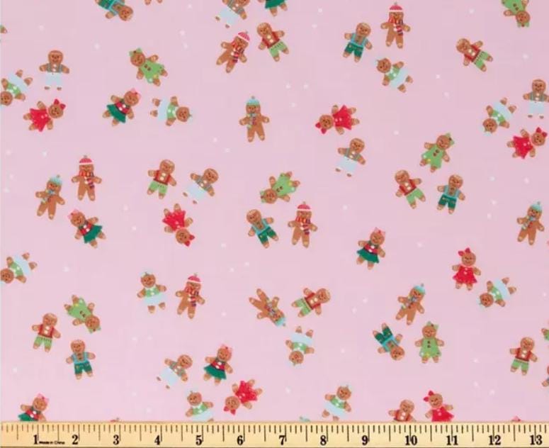 Pink Gingerbread Cookies Cotton fabric - Christmas - holiday- continuous cuts