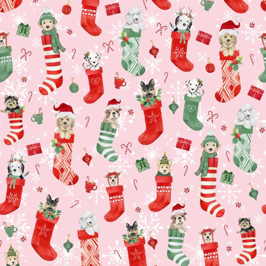 Santa Paws Stockings Pets Christmas Fabric - 100% Cotton-CLTY4431-42 Clothworks