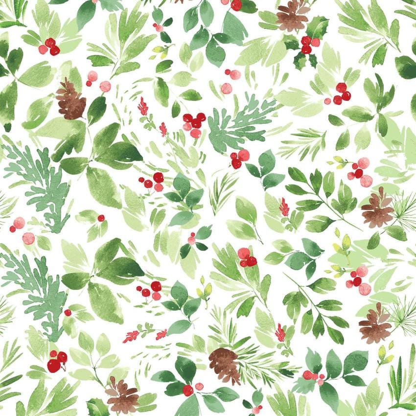 Santa Paws Foilage Christmas Fabric - 100% Cotton-CLTY4433-1 Clothworks