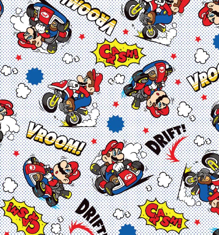 Mario Kart Drift Cotton Fabric - 100% Cotton - Super Nintendo - Mario - Princess - Luigi - Yoshi- By Springs Creative Licensed Fabric