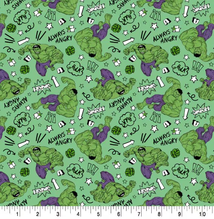 The Incredible Hulk Superhero Fabric - Avengers - Hulk cotton fabric - Continuous Cuts Licensed Fabric