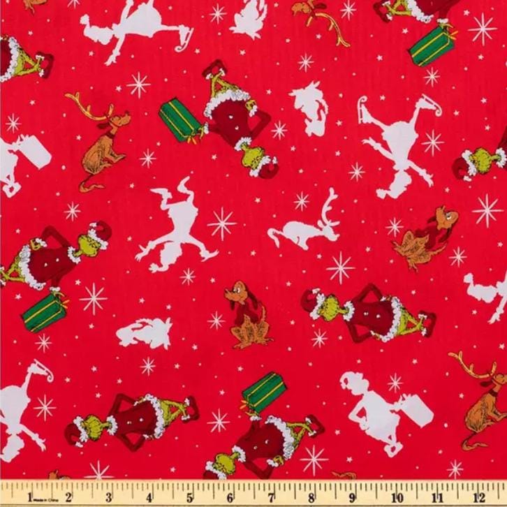 The Grinch Christmas character fabric- 1/4 yard, 1/2 yard, Fat Quarter - 100% Cotton -