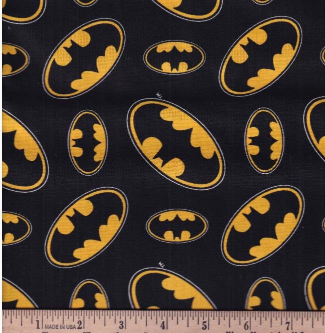 Batman Logos on black Fabric - Fat Quarter - 100% Cotton - Bat Man Licensed
