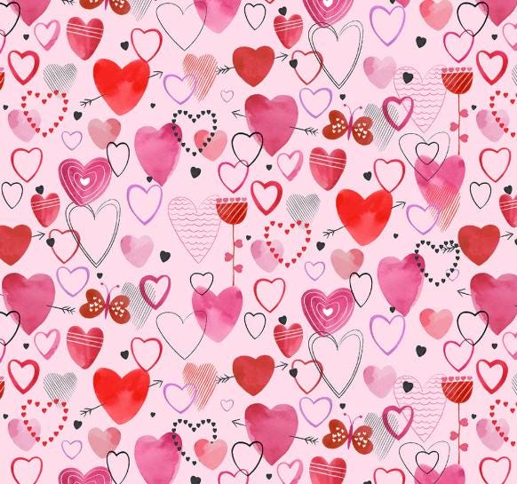Love Matters Pink 100% Cotton Fabric - Designer: Claudia Bianchi Continuous Cuts