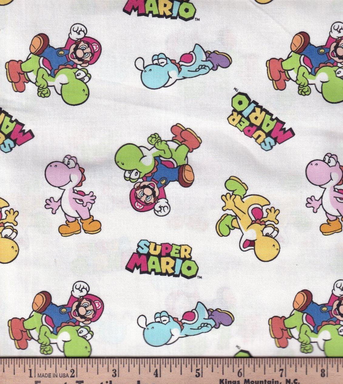Mario & Yoshi Toss Fabric - 100% Cotton Fabric - Continuous cuts -Licensed Fabric