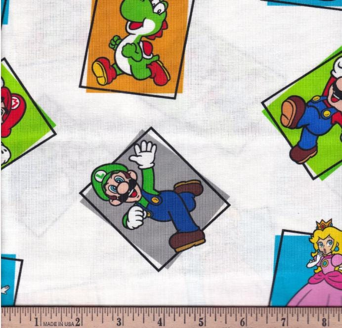 Mario Character Block Fabric - 100% Cotton Fabric - Continuous cuts - Licensed Fabric
