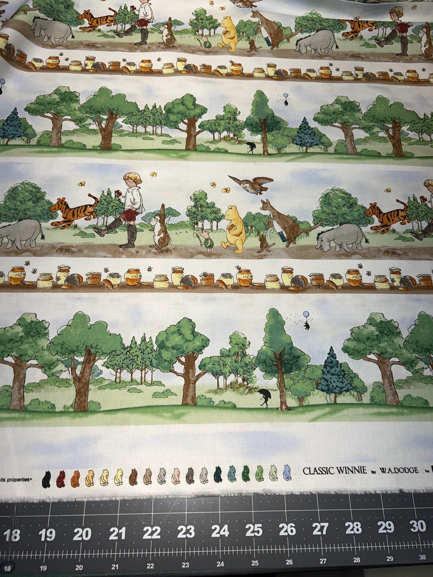 Classic Winnie the Pooh Bear Stripe Cotton Fabric- 100% Cotton SE-Classic Winnie 8727-36 Brown/Green - Stripe Licensed Fabric